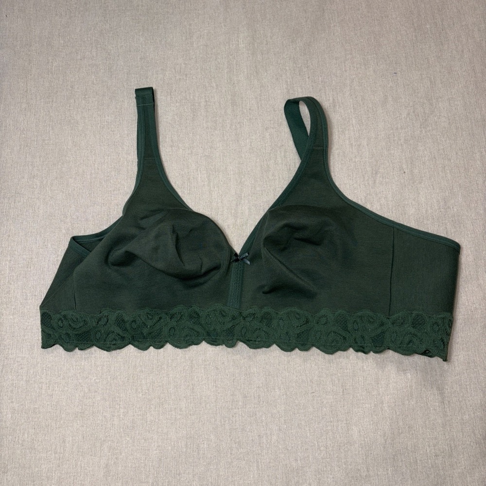 Cacique Bra 48D green wireless Lace unlined full‎ coverage No Wire